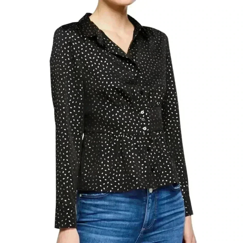 Ba&Sh Glorio Gold Foil Printed Button Down Blouse XS